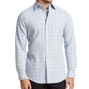 Johnston & Murphy Men's XL Tailored Fit Blue Plaid Button Up Long Sleeve Shirt